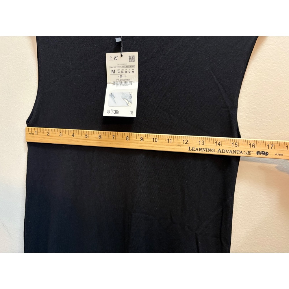 Zara Dress Womens M Black Knit Maxi Sleeveless Column Crew Neck Minimalist NWT - Picture 6 of 8